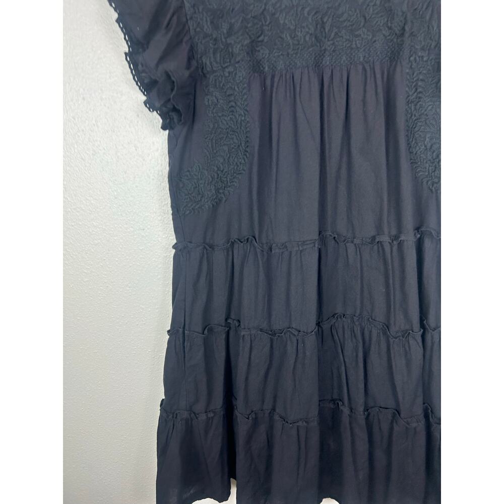 J. Marie Zara Embroidered Ruffle Cap Sleeve Tiered Mini Dress Black Medium - Picture 6 of 9